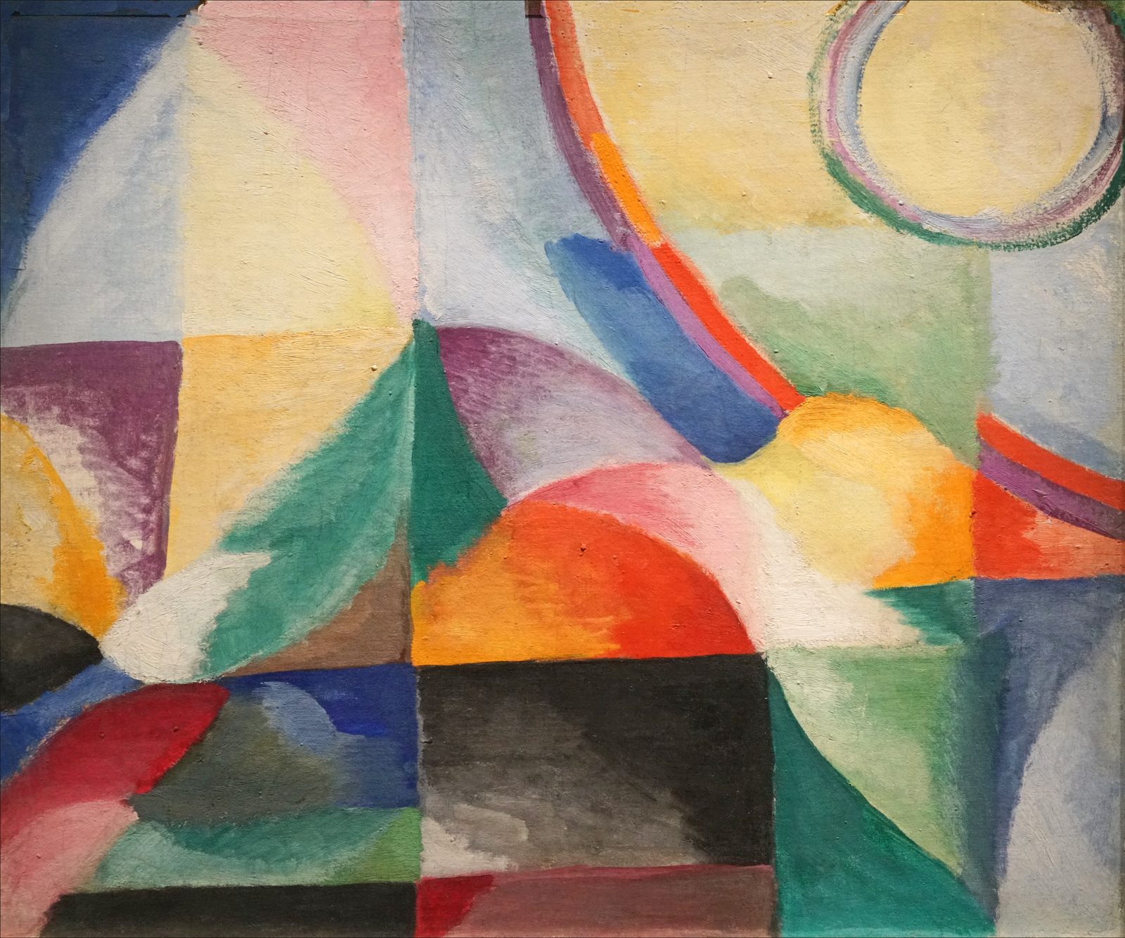 索尼娅·德劳内《Simultaneous Contrasts》（1913），圆形与平面色块并置形成节奏化运动感。