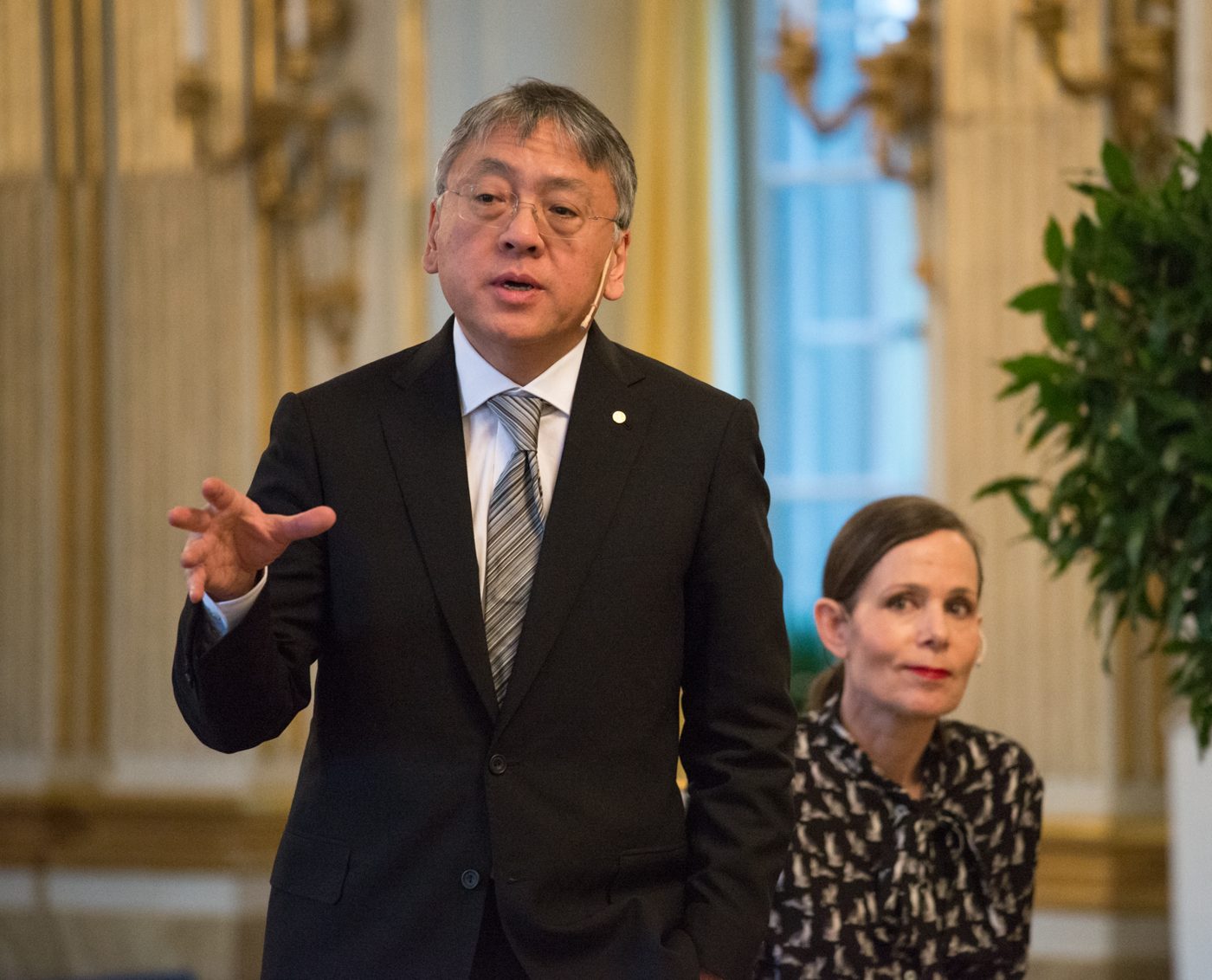 Kazuo Ishiguro smiles during Nobel week in Stockholm in December 2017.