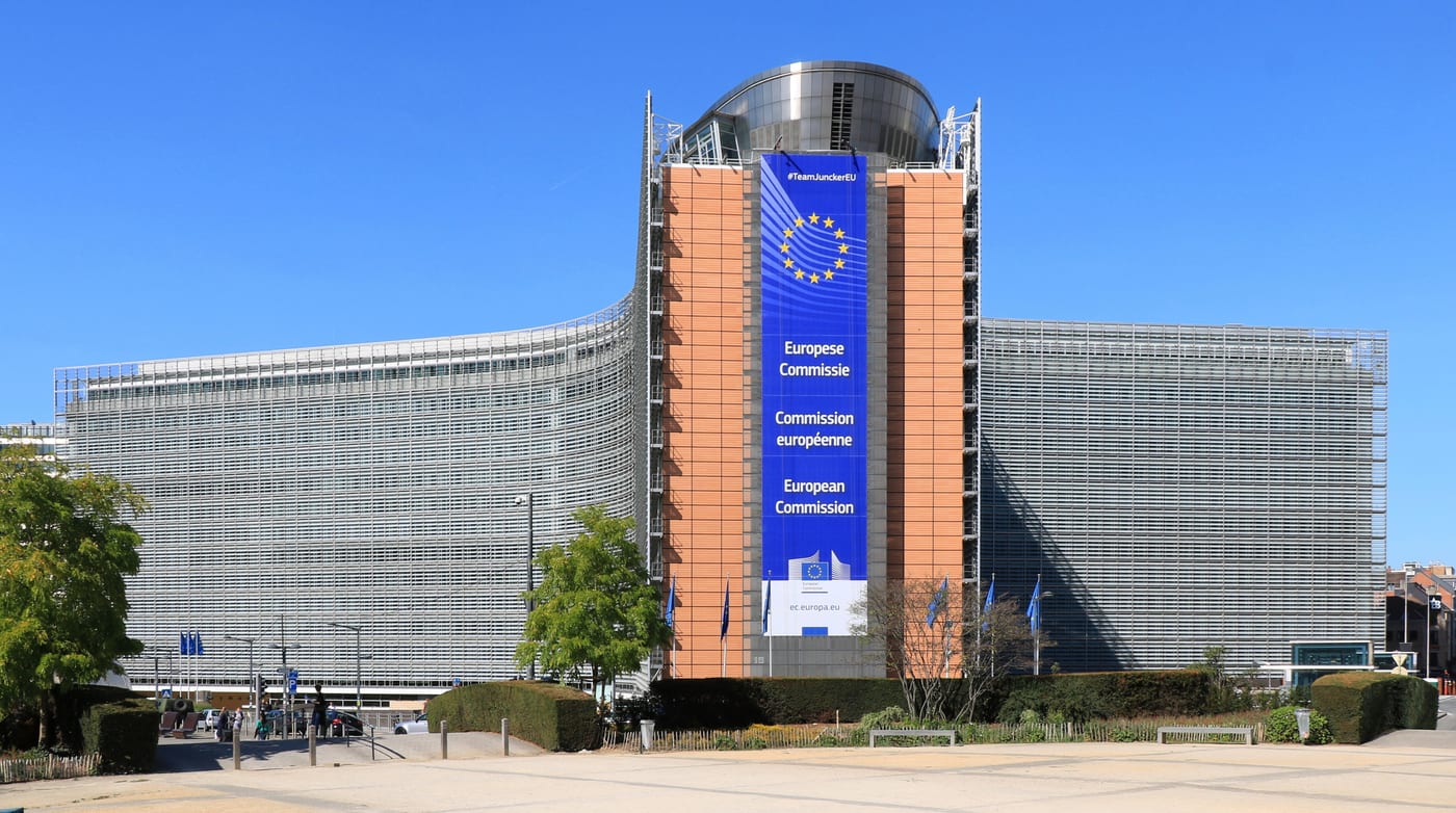 The European Commission's Berlaymont building in Brussels, seen from the Schuman area.