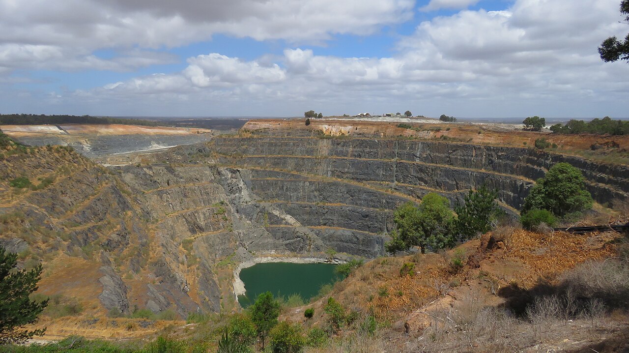 Open-pit view of the Greenbushes lithium mine in Western Australia from the public mine lookout.