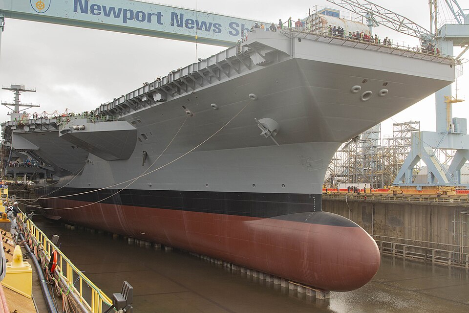 The aircraft carrier USS John F. Kennedy in drydock at Newport News Shipbuilding in Virginia.