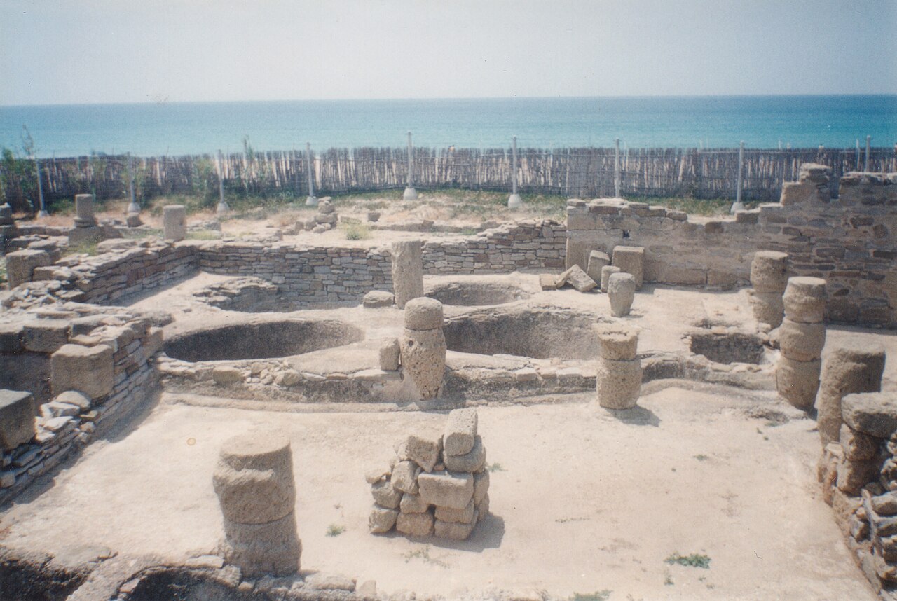 Stone vats at the Roman fish-salting and garum factory of Baelo Claudia in southern Spain.