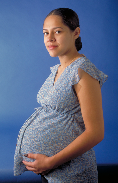 Photograph of a pregnant woman at a WIC clinic in Virginia.