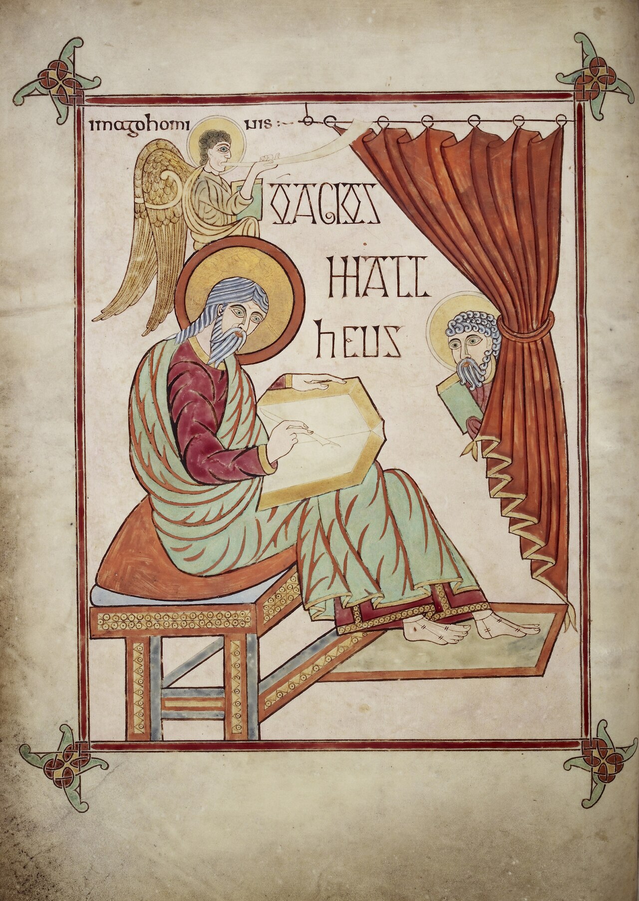 A digitized British Library photograph of the St Matthew portrait page from the Lindisfarne Gospels.