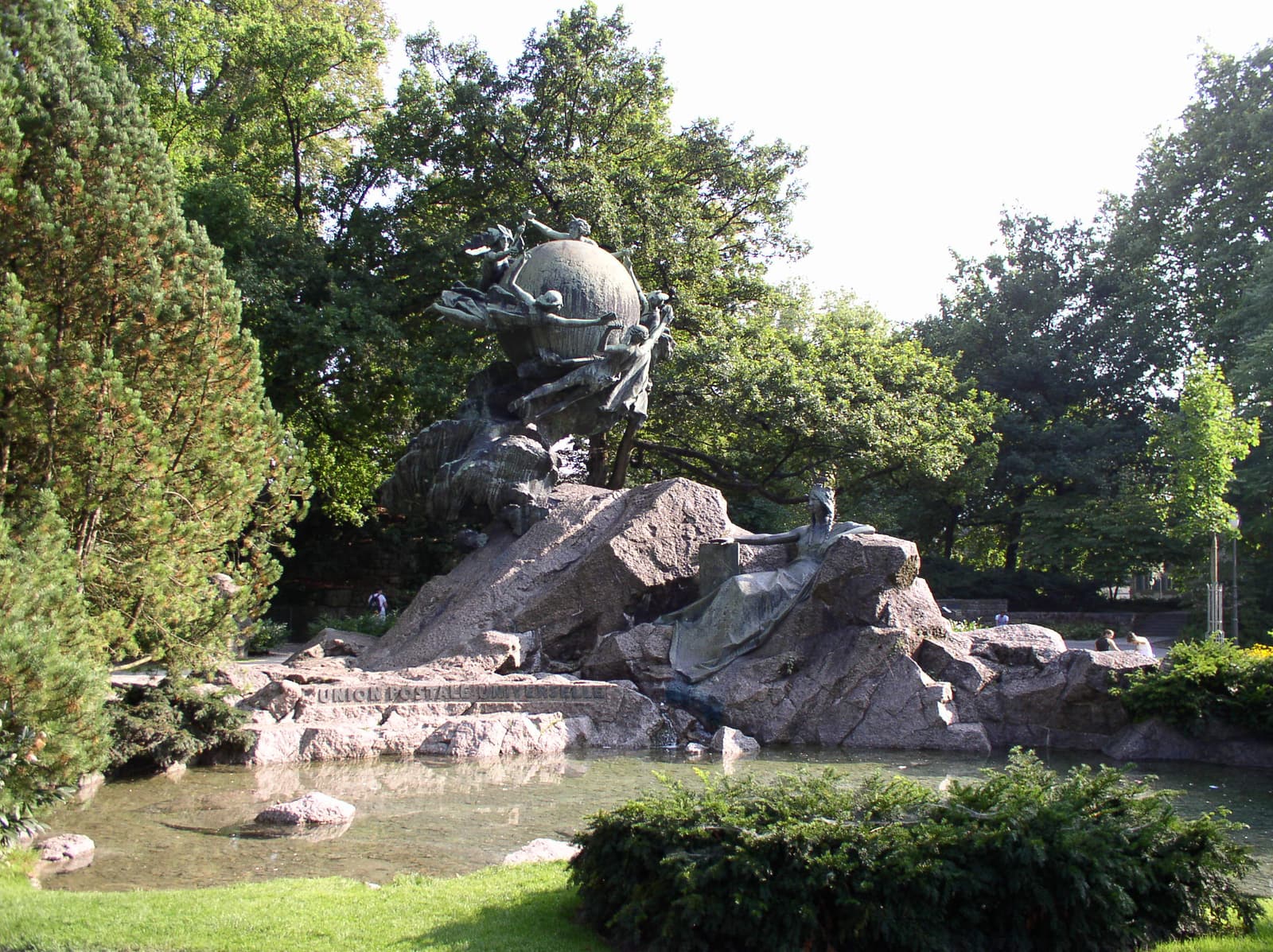 Photograph of the Universal Postal Union monument at the Kleine Schanze in Bern, Switzerland.