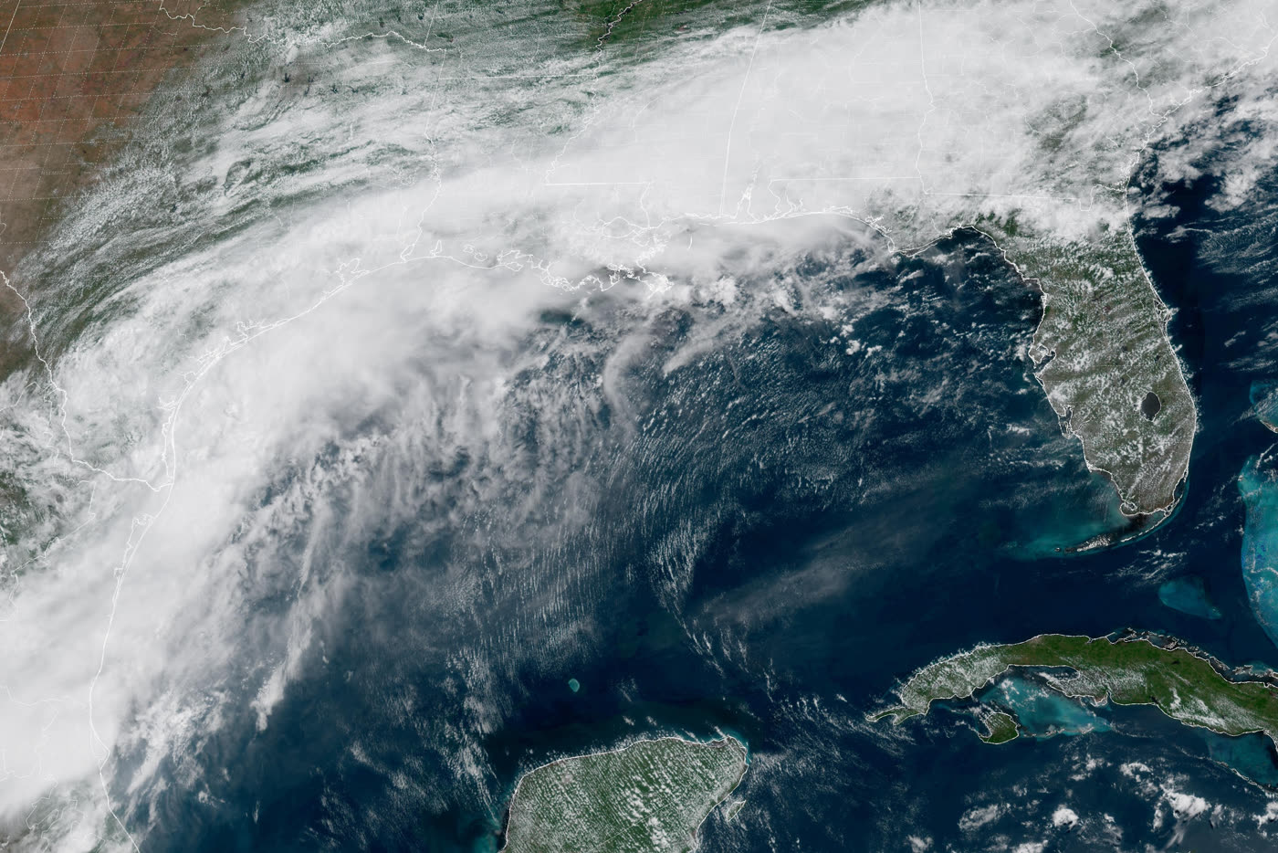 GOES-19 GeoColor 卫星图像显示 2026 年 6 月 16 日得克萨斯州墨西哥湾沿岸正在形成的风暴系统。