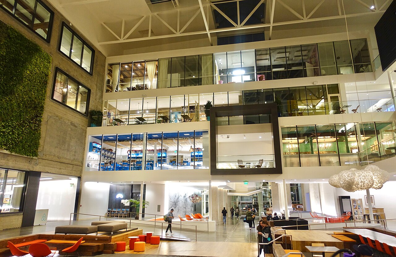 Interior atrium of Airbnb headquarters in San Francisco.