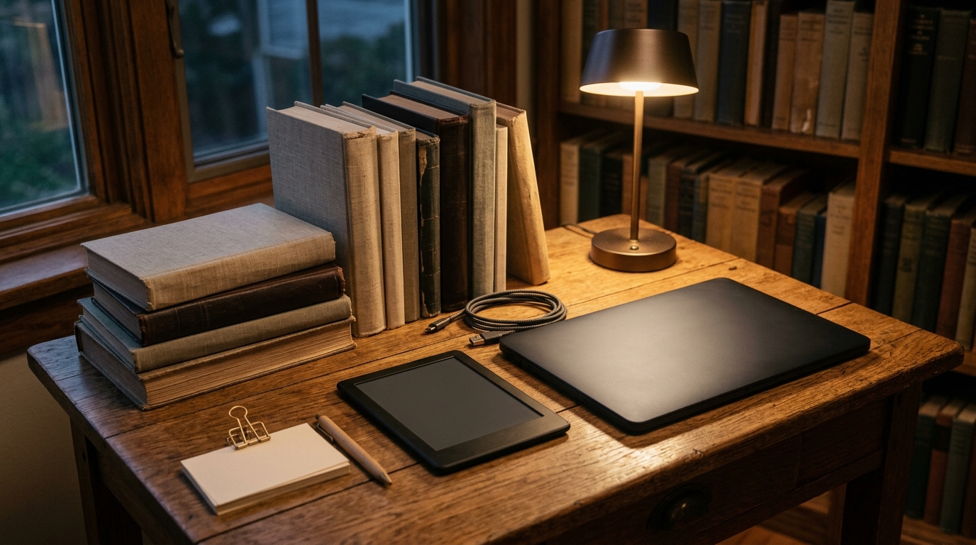 Photograph of a third-generation Amazon Kindle displaying a page from Moby-Dick.