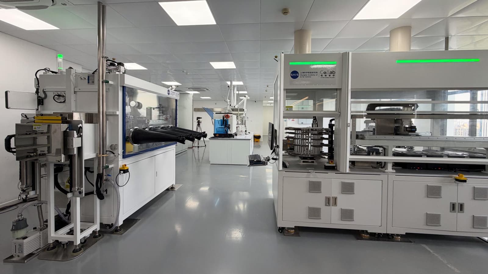 Robotic laboratory equipment operating inside Shanghai's Golab materials-science research facility.