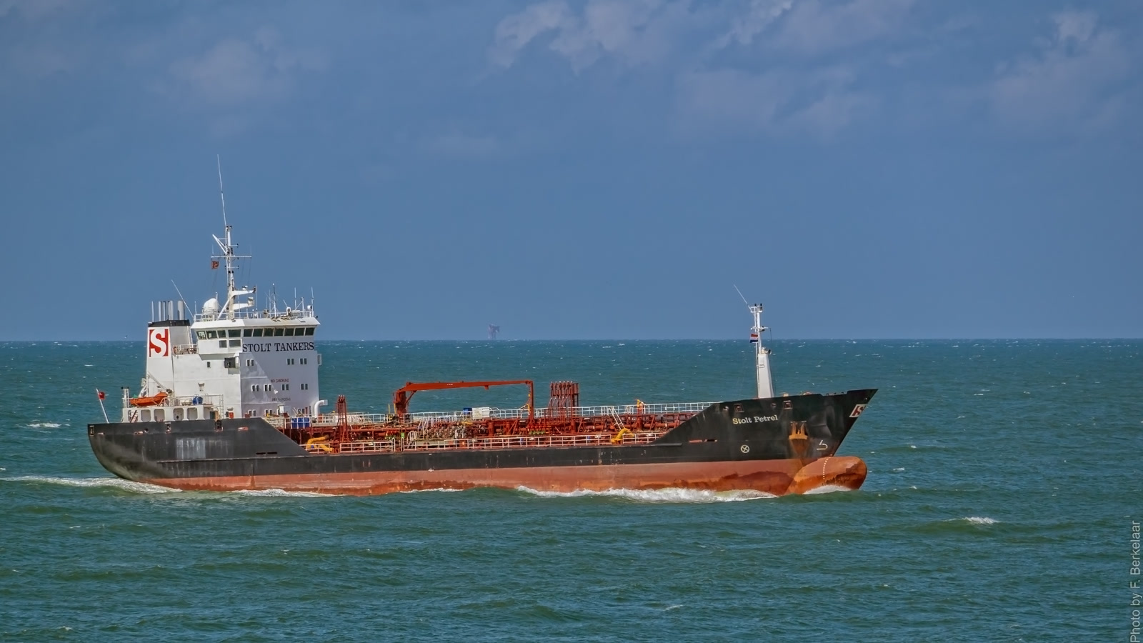 The chemical and oil-products tanker Stolt Petrel sailing through the North Sea off the Netherlands in 2016.