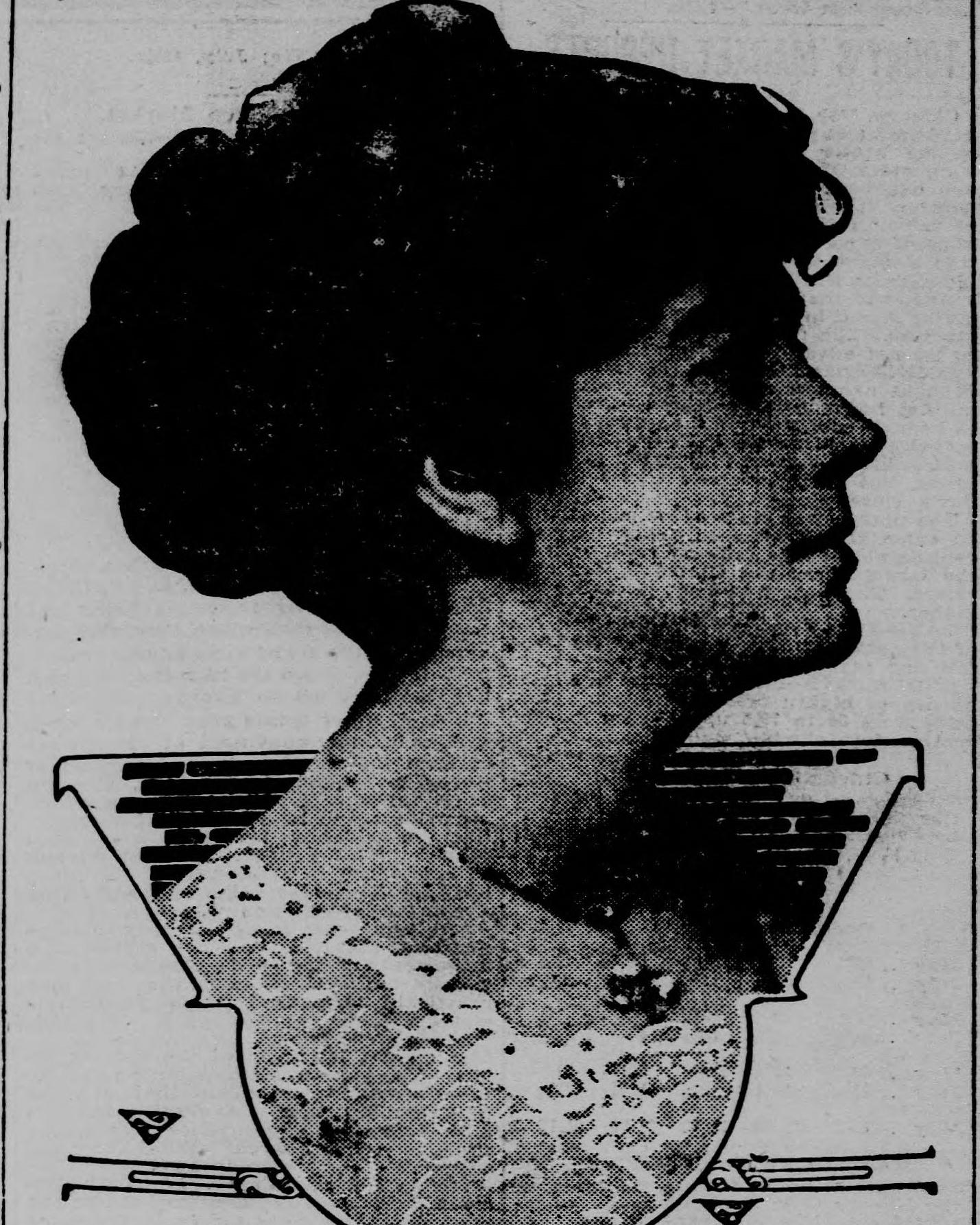 Black-and-white newspaper profile portrait of Ethel C. Mackenzie facing to the right.