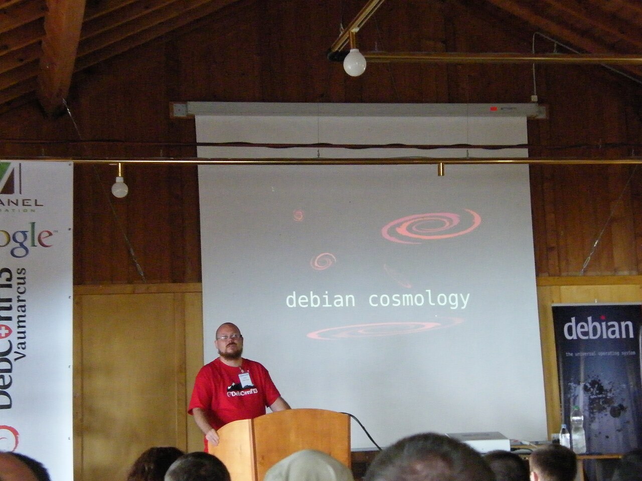 Git-annex creator Joey Hess speaking to an audience at DebConf13 in Vaumarcus, Switzerland.