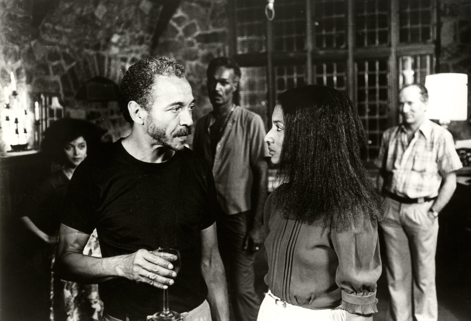 Bill Gunn as Victor faces Seret Scott as Sara during a crowded country-house gathering in Losing Ground.