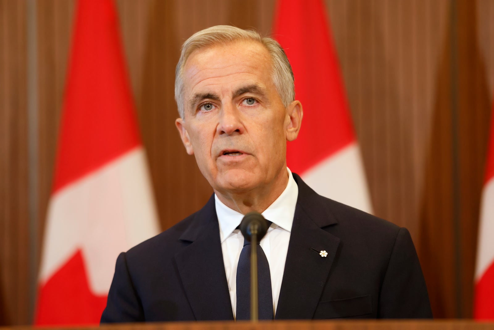 Canadian Prime Minister Mark Carney speaks at a news conference on Parliament Hill in Ottawa.