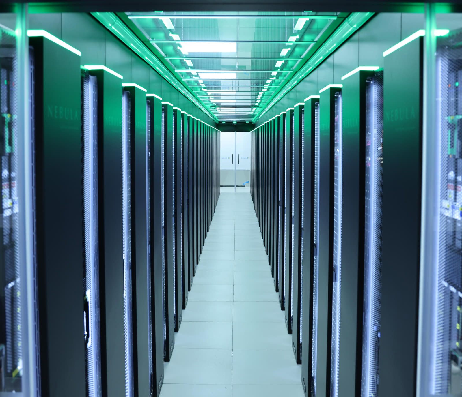 A real photograph of server racks inside Beijing's AI public computing platform.