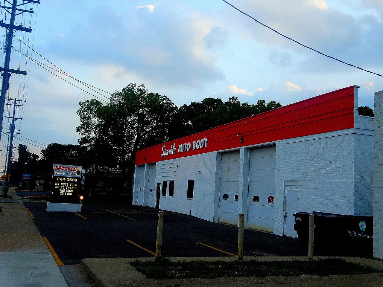 Photograph of an auto body repair shop in Madison, Wisconsin.
